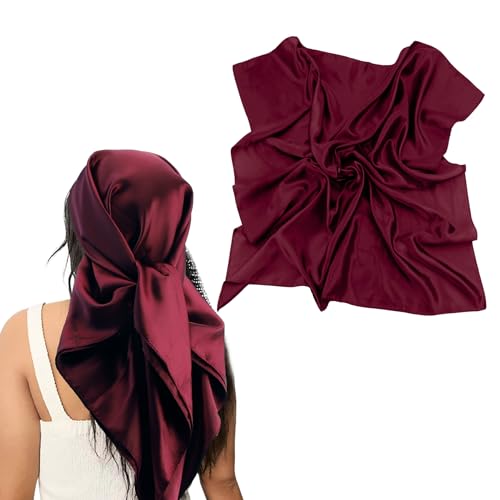 NZKNP Silk-Like Head Scarf - Women's Bandana Wraps - color: 14-red, size: 35"*35"