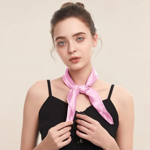 American Trends Women Silk Feeling Scarf Satin Head Scarves Square Wrap Neck Scarf Lightweight Silk Like Bandana - color: 05 Pink