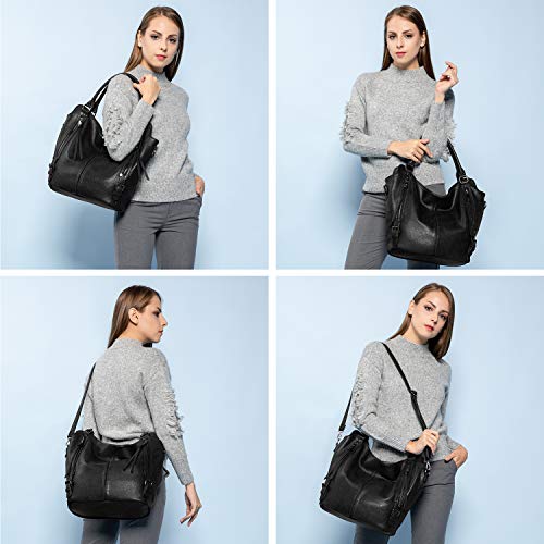 Tote Bag for Women PU Leather Shoulder Bags Fashion Hobo Bags Large Purse and Handbags with Adjustable Shoulder Strap - color: Black