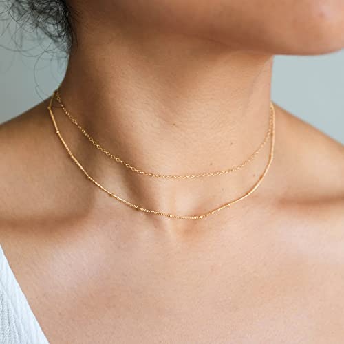 CHESKY 14k Gold Plated/Silver Plated Dainty Necklace for Women, Trendy Satellite Choker Necklace Thin Beaded Layered Choker Necklaces Discs Paperclip Chain Necklaces Womens Simple Jewelry - style: Layeredbead gold