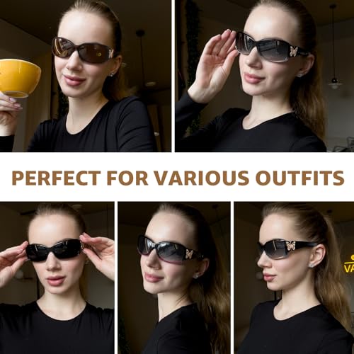 TJUTR Polarized Sunglasses for Women with Wrap Around Butterfly Design, Trendy Jackie-O Style for UV400 Protection - color: B3 Tortoise/Brown