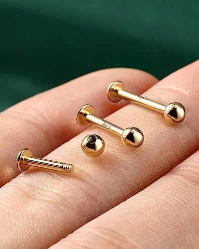 COCHARM 14k Solid Gold 16g Labret Studs Real Yellow Gold Medusa Monroe Madonna Stud Lip Piercing Helix Cartilage Conch Earring Stud - color: Yellow Ball-10mm