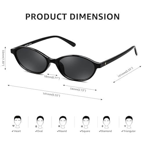 FEISEDY Retro Oval Sunglasses for Women Cat Eye 90s Lightweight Narrow Shades Trendy Sun Glasses B4196 - color: Black