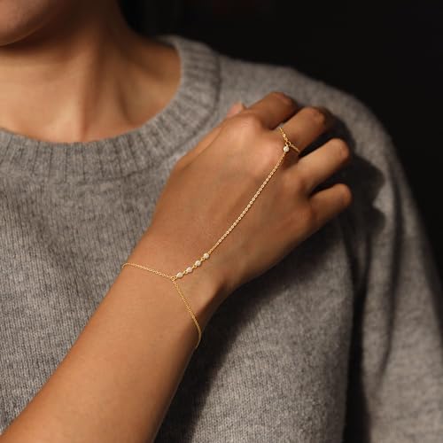 Hand Chain Bracelet for Women Trendy, Dainty Silver Beaded Finger Ring Bracelet Non Tarnish Minimalist Adjustable Simple Cute Silver Bracelets Waterproof Fashion Jewelry - color: Gold-06