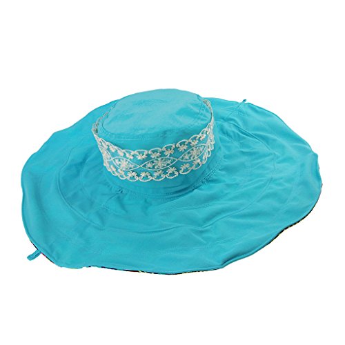 Women's Foldable Floppy Sun Hats Reversible Vacation Beach Cap Summer Wide Brim UPF 50+ Travel Fishing Bucket Hat - color: Blue