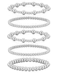 doubgood Gold Bracelets for Women, 5 Piece 14K Gold Plated Bracelet Stack Beaded Ball Jewelry Sets Gifts for Women - color: Style 1-Silver-7.25IN