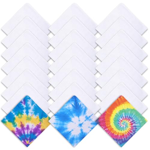 24 PCS 100% Cotton White Bandana bulk for tie dye blank bandanas pack cotton handkerchiefs Unisex Bandanas Men Head Wrap，22" x 22"
