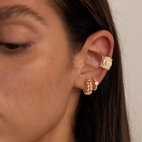 MYEARS Women Earrings Gold Huggie Hoop 14K Small Simple Hypoallergenic Everyday Jewelry - style: Braided