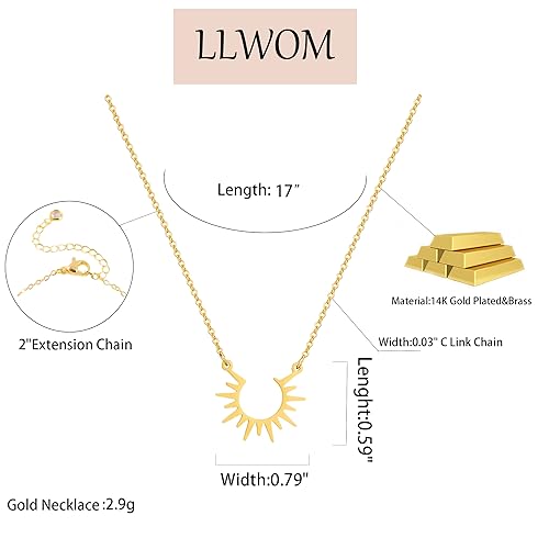 LLWOM Gold Necklace for Women-14k Gold Plated Infinity Necklace Star Of David Necklace Evil Eye Cross Pendants Heart Dainty Gold Necklace For Women - color: Gold, style: Gold Radiant Sun