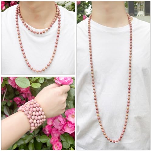 Beaded Necklace Hand Knotted for Woman - color: Rhodonite
