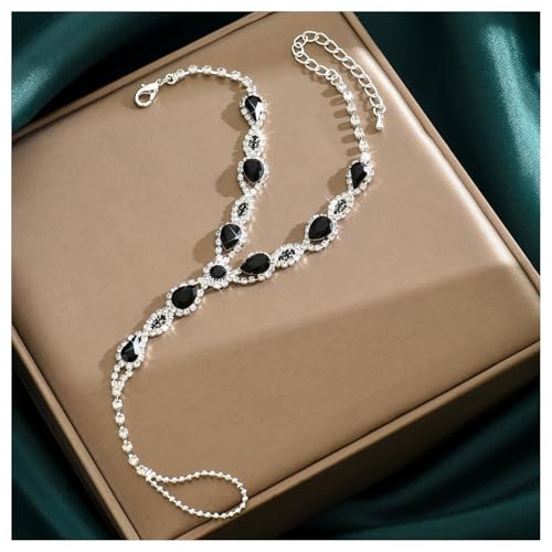 1Pair Rhinestone Tassel Anklet Barefoot Sandals Foot Chain with Toe Ring Summer Beach Crystal Hand Chain Wedding Bridal Sparkling Foot Jewelry for Women Prom - color: Black