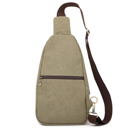 SILKAREA Canvas Sling Bag for Wome Crossbody Purse Small Sling Backpack Purse Travel Hiking Chest Bag Daypack - color: Army Green