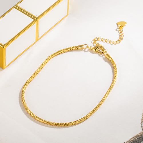Dankadi Women 925 Sterling Silver Anklets Bracelet Men Simple Chopin/Box Chain/Twist Rope Chain Summer Beach Foot 24k Gold Plated Jewelry Gift - color: Chopin Chain Gold, size: 30cm