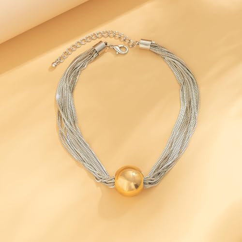 Chunky Chain Necklaces Women Statement Collar Necklace Gold Flat Snake Chain Choker Ribbed Design for Party, Dress Jewelry Gifts - color: B1:Gold Silver Necklace