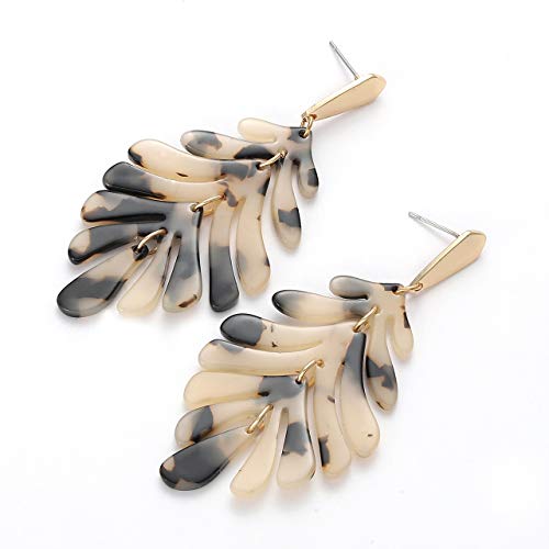 ARATLENCH Acrylic Pendant necklace Earrings – Long Statement Leaf Charm Necklace Tortoise Resin Palm Leaf Earrings Fashion Necklaces Earrings for Women - color: Leopard-earrings