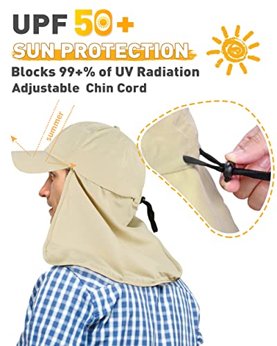 Tirrinia Wide Brim Sun Hat with Neck Flap for Men & Women, Breathable Hiking Fishing Safari Hat, Outdoor UV Protection Cap - color: #3 Tan