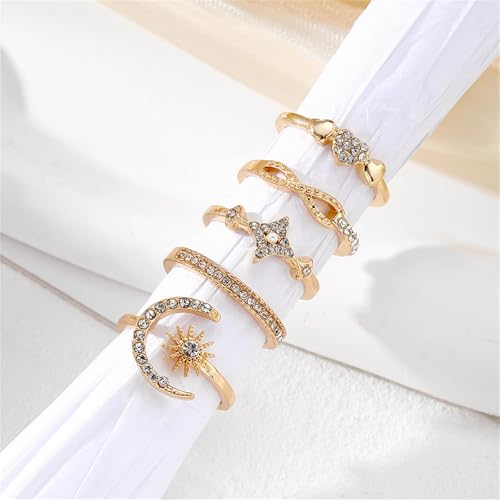 Boho Stackable Rings for Women Trendy Knuckle Joint Finger Knuckle Nail Ring Sets Simple Star Moon Stack Preppy Statement Rings Cute Stuff - style: F-6
