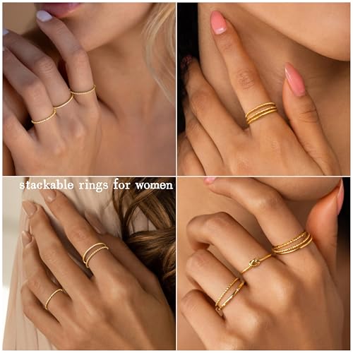 Gokeey Gold Rings for Women Non Tarnish, Dainty 14K Gold Plated Stackable Thin Thumb Ring Set Trendy Pinky Wedding Bands Engagement Rings for Women Size 4 5 6 7 8 9 10 11 - color: Gold, size: 8
