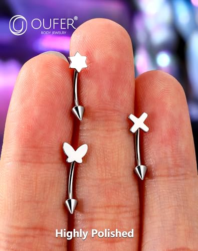 OUFER Rook Piercing Jewelry, G23 Solid Titanium Eyebrow Rings, Heart Vertical Labret Lip Jewelry, 16G Curved Barbells, Daith Rook Earrings for Women Men - color: Cross, size: 16G 8mm