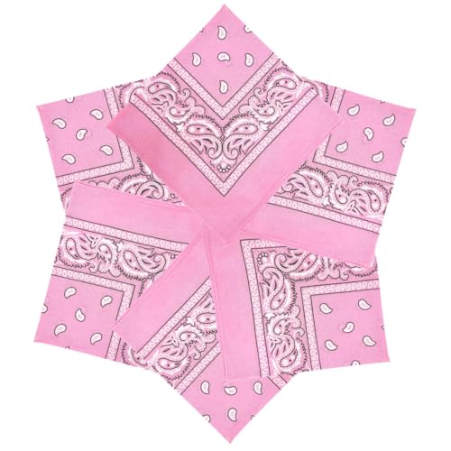 MDSTYLE 6 Pack 100% Cotton Bandanas 22” x 22" for Men & Women Paisley Handkerchief Headband Scarf Bandana - color: Pink