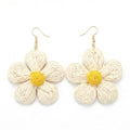 Woven Raffia Rattan Earrings for Women, Boho Flower Hoop & Drop Dangle Earrings Collection, Handmade Summer Beach Vacation Statement Earrings for Party Daily Wear - color: Multi-Layer Daisy Stud