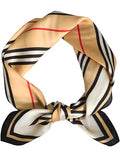 100% Mulberry Silk Scarf for Women Hair Lightweight Square Neckerchief Wrap For Head Scarves 21" - color: 32-khaki Stripes /21"*21"