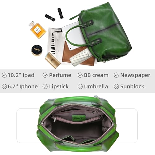 Iswee Genuine Leather Satchel Tote Bag Top Handle Handbag Designer Shoulder Bag Large Capacity Cross Body Bag - color: Green
