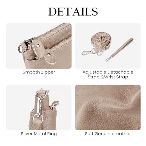 befen Genuine Leather Wristlet Clutch Wallet Purses with RFID Blocking, Small Crossbody Bags Shoulder Handbag for Women - color: Nude