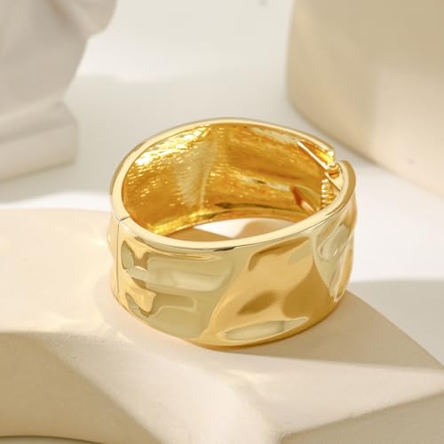 Bangle Bracelets for Women | 14K Gold Plated Trendy Wide Bracelets | Hinged Arm Cuff Bangles Chunky Bracelet for Women - color: Style B-Gold Plated Bangles