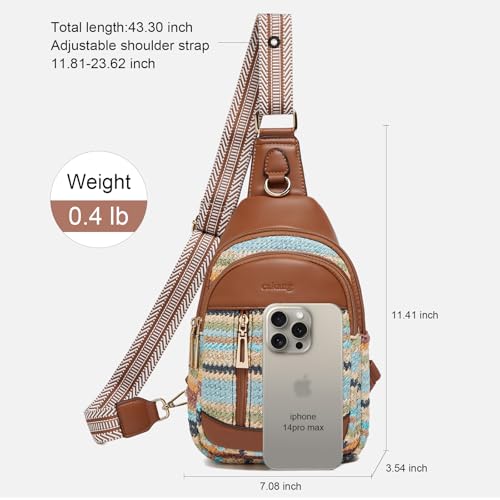 cakang Womens Sling Bag Crossbody Bags for Women Vegan Leather Sling Backpack Daypack Fanny Pack Crossbody Purse Travel - color: 8-rainbow Weaving-brown