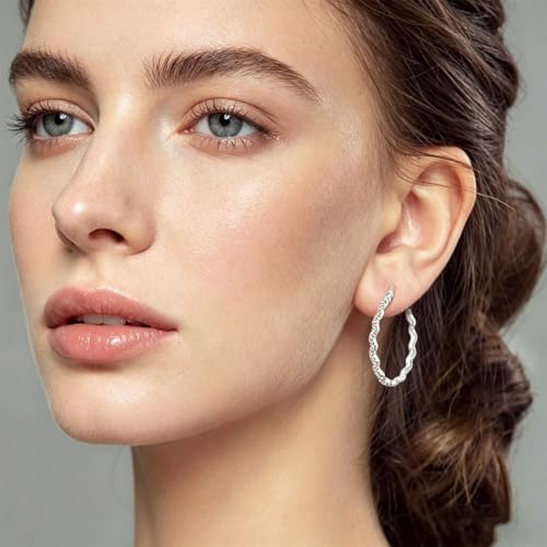NARMO 925 Sterling Silver Hoop Earrings for Women Hypoallergenic Lightweight Simple Huggie Hoop Earrings Twisted Hoop Earrings Colorful Cubic Zirconia Hoop Earrings Rainbow Hoop Earrings - color: Sparkling Waves