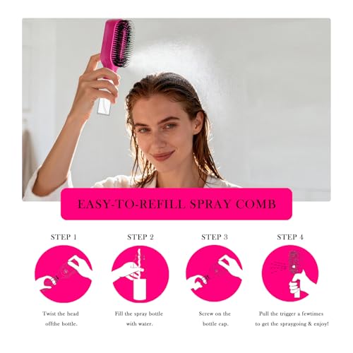 2-in-1 Manual Non-Electric Detangler Hair Brush with Built-In Mister Spray, Wet & Dry Detangling Brush for Curly, Wavy & Straight Hair, No-Tangle Anti-Frizz Brush，Reservoir 50ml(Red) - color: Red
