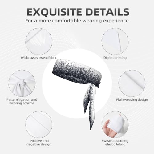 Sports Tie Headband Bandana Running Athletic Sweat Band Elastic Adjustable Sport Head Tie for Men Women Head Ties Ninja Tie Headbands Tennis Sweatbands Soccer Basketball Teams Running Head Band - color: Black white gradient