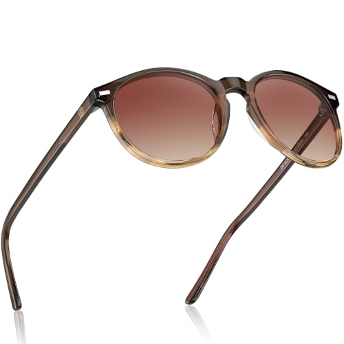 DUCO Women's Trendy Retro Round Acetate Polarized Sunglasses, UV400 99% Glare Block, Lightweight for Daily & Outdoor - color: 3. Gradient Brown Frame Brown Lens