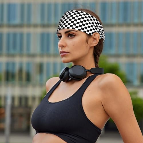 Black And White Checkered Elastic Headband Breathable Athletic Sweat Headbands For Men Women - color: 7