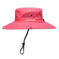 Womens Summer Sun Hat Beach Hat Wide Brim Outdoor UV Protection Hat Foldable Cool Mesh Ponytail Bucket Hat - color: Watermelon Red)