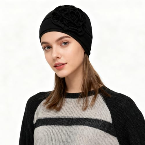 4 Pcs Chemo Turban Headwear for Women Stretchy Turban Head Wraps Cap Chemo Headwrap with Hair Loss - color: Black, Light Gray, Wine Red, Blue