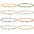 Colorful Stackable Rice Small Mini Seed Beaded Bracelets Set For Women, Handmade Dainty Boho Gold Glass Stretch Accessories Jewelry,Summer Beach Party Daily Friendship Gift - color: Rainbow175