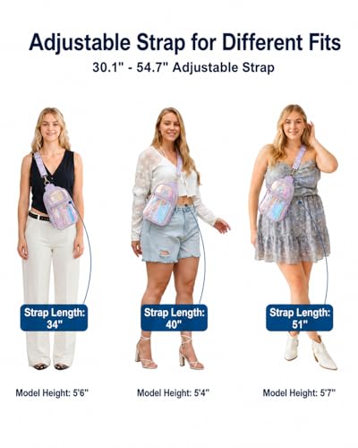 PACKISM Clear Sling Bag Stadium Approved - Clear Bag for Stadium Events & Holographic Bag for Music Festivals Jacquard Strap - color: Purple