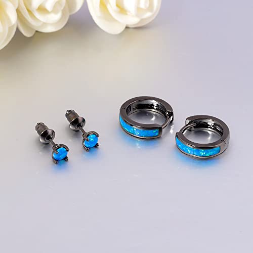CiNily Huggie Earrings Opal Hinged Hoop Earrings Gold Plated Hypoallergenic Small Hoop Earrings for Women Teen Girls Men Sensitive Ears - color: Black Gold-Blue