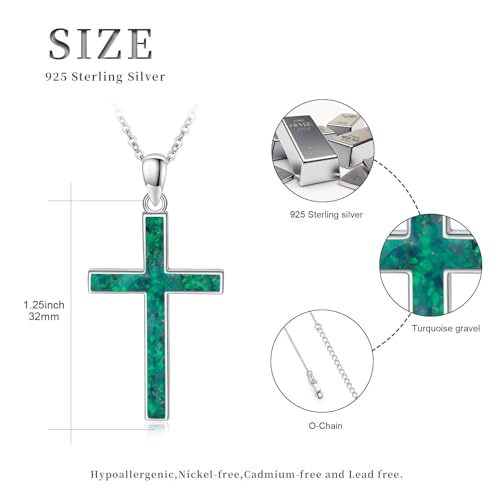 Cross Necklace 925 Sterling Silver Turquoise Christian Pendant Religious Cross Jewelry Christmas Gifts for Women Men - style: Malachite