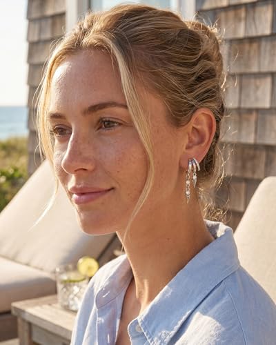 MUMREUES Gold Earrings for Women Trendy 14K Gold Plated Dangle Earrings Small Hoop Huggie Drop Stud Earrings Cubic Zirconia Simple Minimalist Dainty Chain Tassel Hypoallergenic Earrings - color: CZ Tassel & Silver