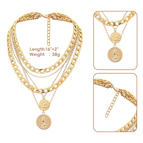 Gold Necklace Stack, Gold Plated and Silver Chunky Layered Necklaces for Women Exquisite Vintage Stackable Coins Medal Star Diamond Pearl Pendant Women's Jewelry (Gold/Silver) - color: Gold 1 PCS