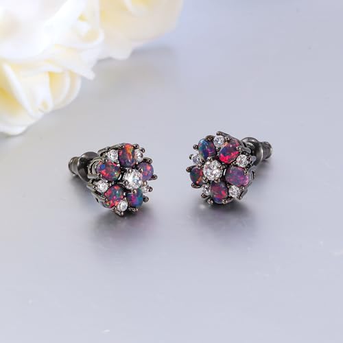 CiNily Flower Earrings,Opal Stud Earrings Sterling Silver or White Gold/Rose Gold Plated Ladies Flower Stud Earrings Cute Unique Earrings for Girls - color: Black