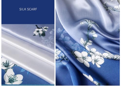 ANDANTINO 100% Silk Long Scarf-Women Large Oblong Shawls with Gift Packed - color: Blue&white Plum Flowers