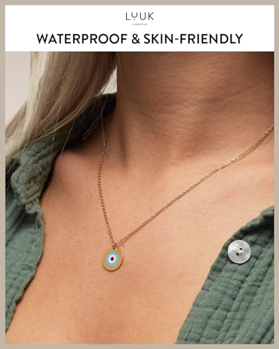 LUUK LIFESTYLE Minimalist necklace with rainbow pendant, HAPPINESS slogan card, symbol of diversity, waterproof stainless steel, gift for women, trendy, chic, silver - color: Gold, size: Evil eye