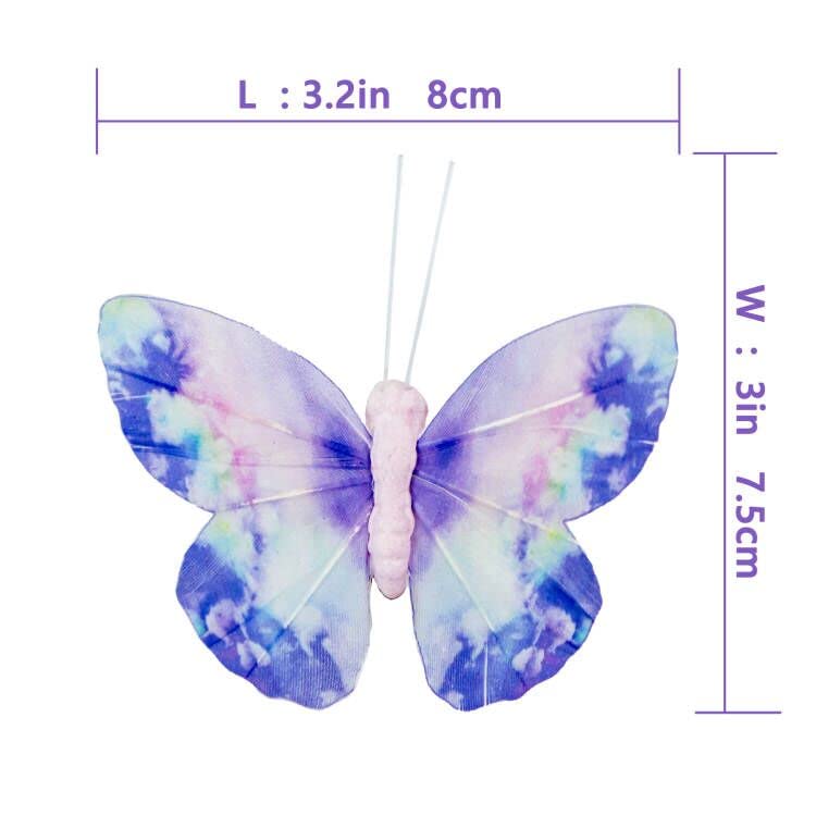 Berfutall- Spring Feather Butterfly Decorations Set 6 Color of 12pcs Vibrant Multi Colored Craft Butterflies on Clip .Party Home Decor Floral Pics - color: 6 Color G