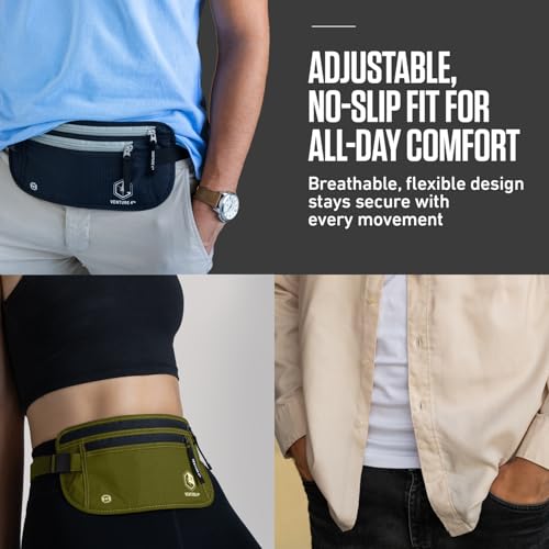 VENTURE 4TH Money Belt for Travel – Slim Hidden Under-Clothes RFID Blocking Anti-Theft Passport Holder & Travel Wallet Pouch for Men & Women to Protect Cash, Cards & Documents (Brown) - color: Brown