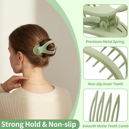 9 Pack Flat Hair Clips for Women, Matte Claw Clips for Thick & Thin Hair (Green) - color: Green-Regular