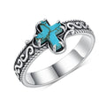 Real Genuine Turquoise Cross Ring 925 Sterling Silver Boho Style Christian Catholic Faith Jewelry Gift for Women - size: 8